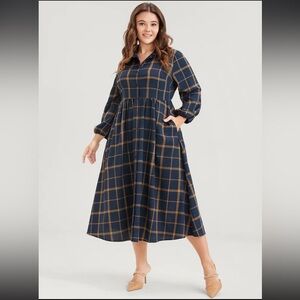BLOOMCHIC Plaid Button Up Pocket Shirt Collar Flutter Hem Dress Size 18/20